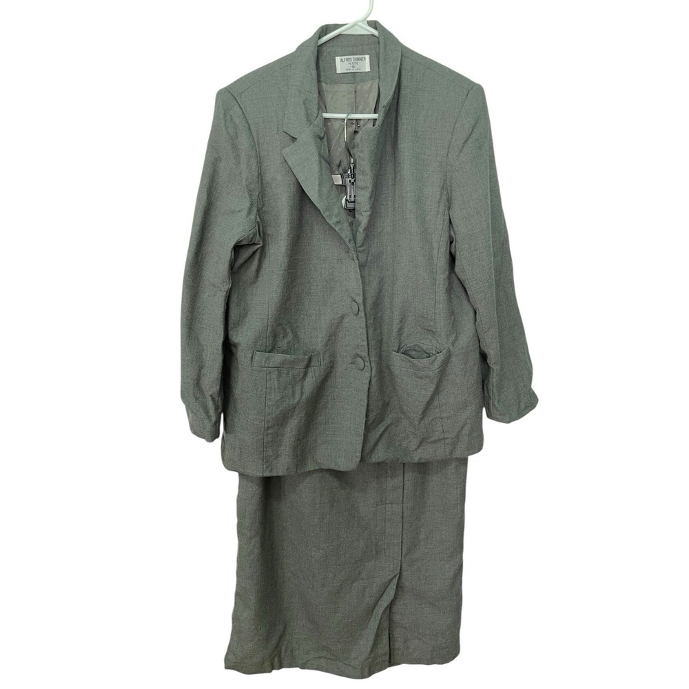 Alfred Dunner 16P Grey Wool Skirt Suit Set Blazer Midi Skirt Corporate Core 90s
